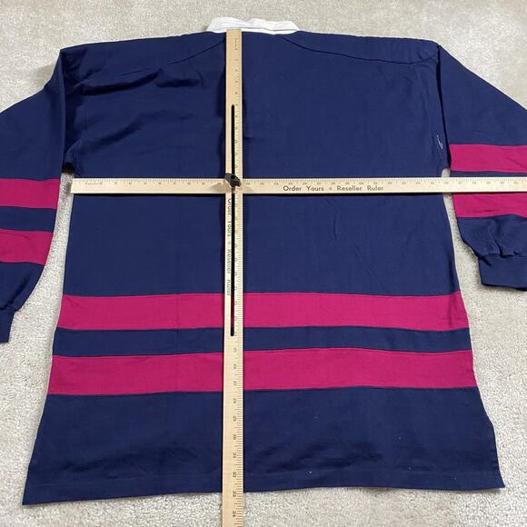 VTG Field Gear Rugby Shirt Mens XL Navy Pink Striped Cotton Polo 90s Retro - Picture 4 of 7